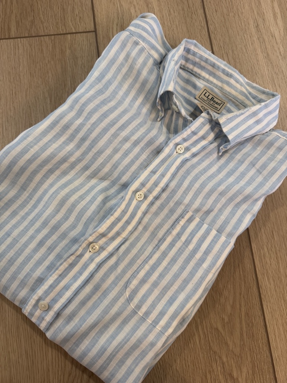 Vintage L.L. Bean Linen Button front Long Sleeve Stripe Shirt Sz M Tall Preppy